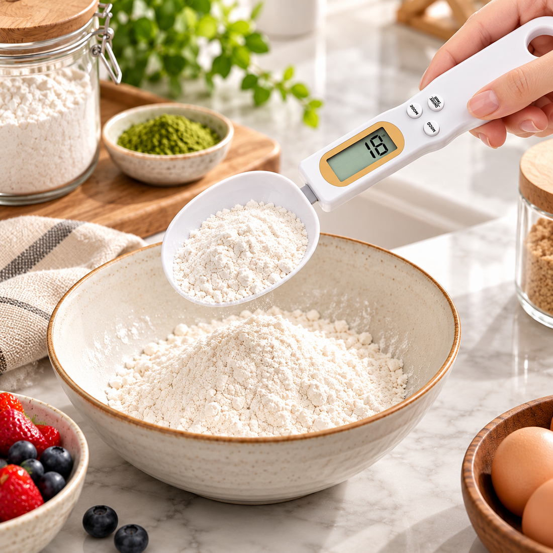 Lingura digitală albă pentru ingrediente